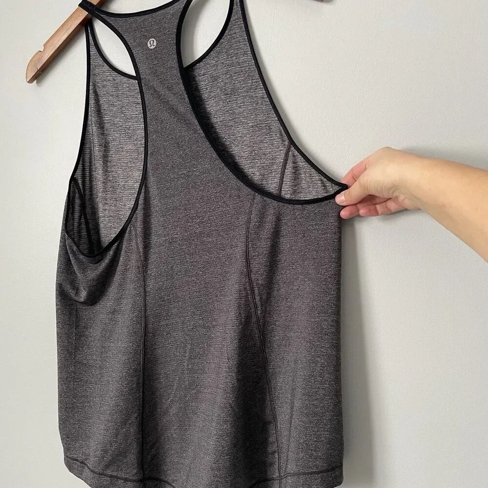 Lululemon My Race My Pace Racerback Tank Top Metallic Gray Black Trim Large - Picture 5 of 7
